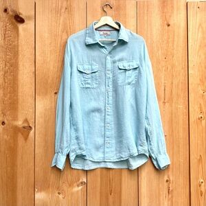 Faconnable Mens Light Blue Long Sleeve Linen Shirt Sz Large